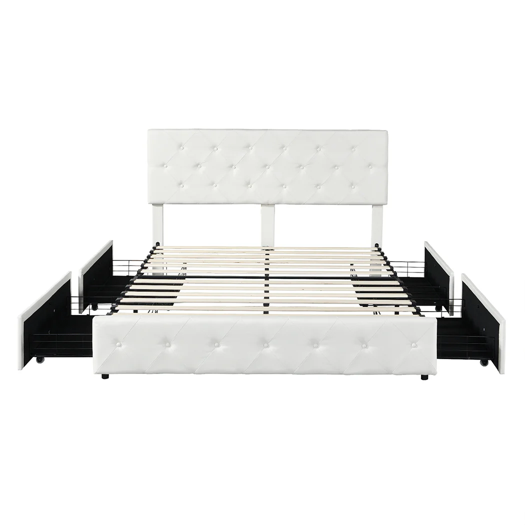 Emilia Bed Frame Tufted 4 Drawer - Cream Queen - Nurns