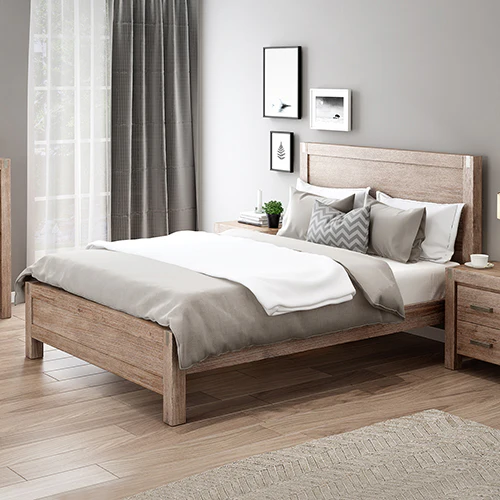 Allison Solid Wood Veneered Acacia Timber Slat Bed Frame - Oak Double - Nurns