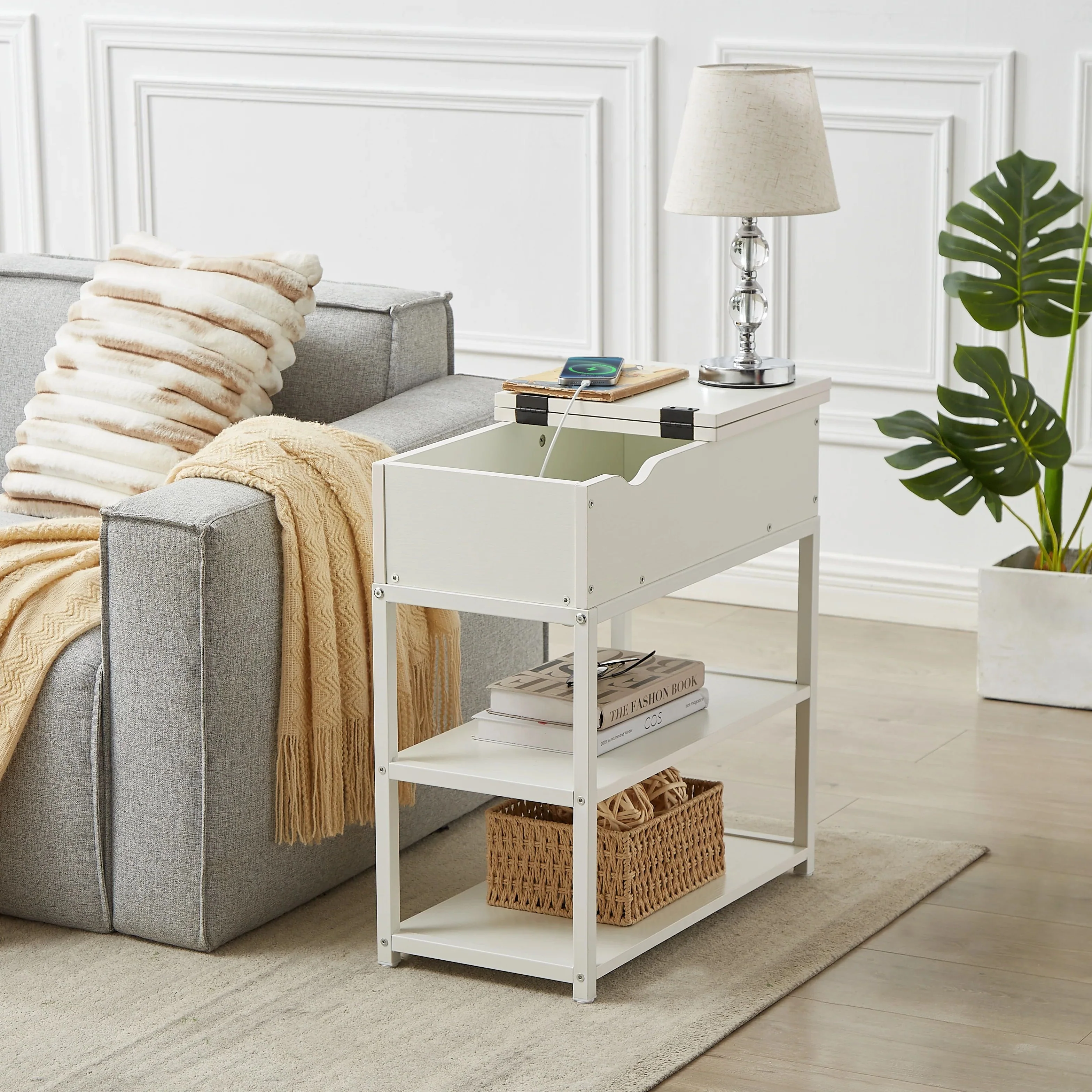 Robson Bedside Tables Multi-Tier with Powerboard - White - Nurns