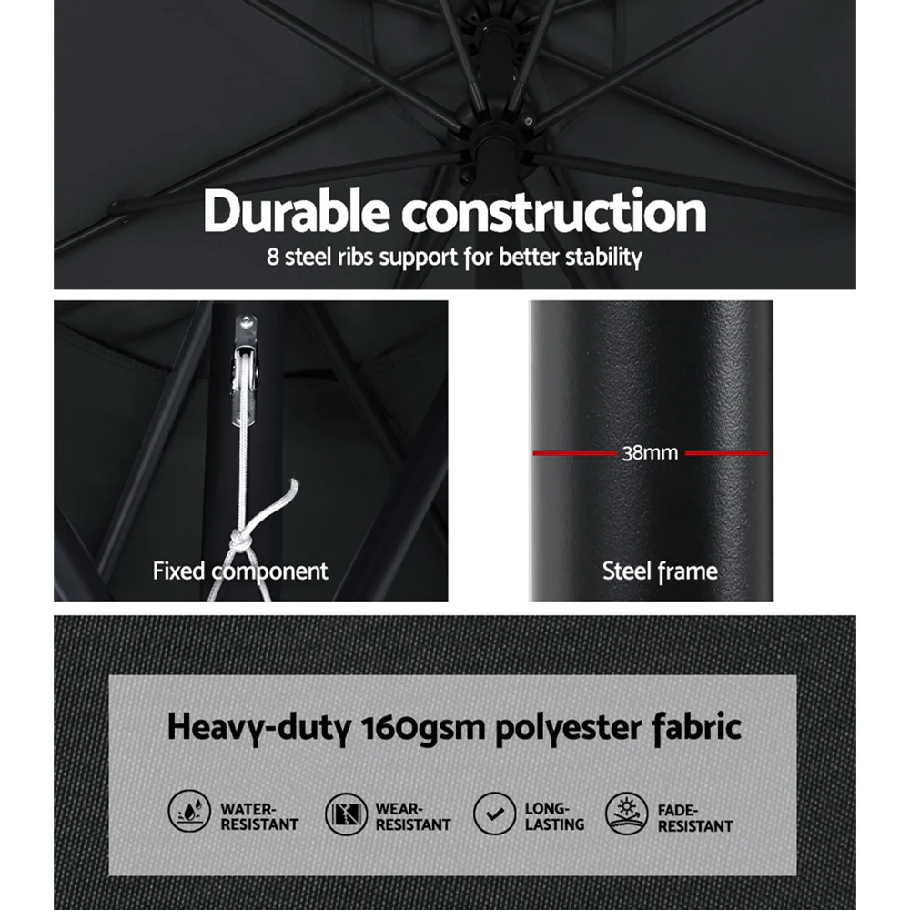 Instahut 3m Outdoor Umbrella Beach Pole Garden Patio Tilt Black - Nurns