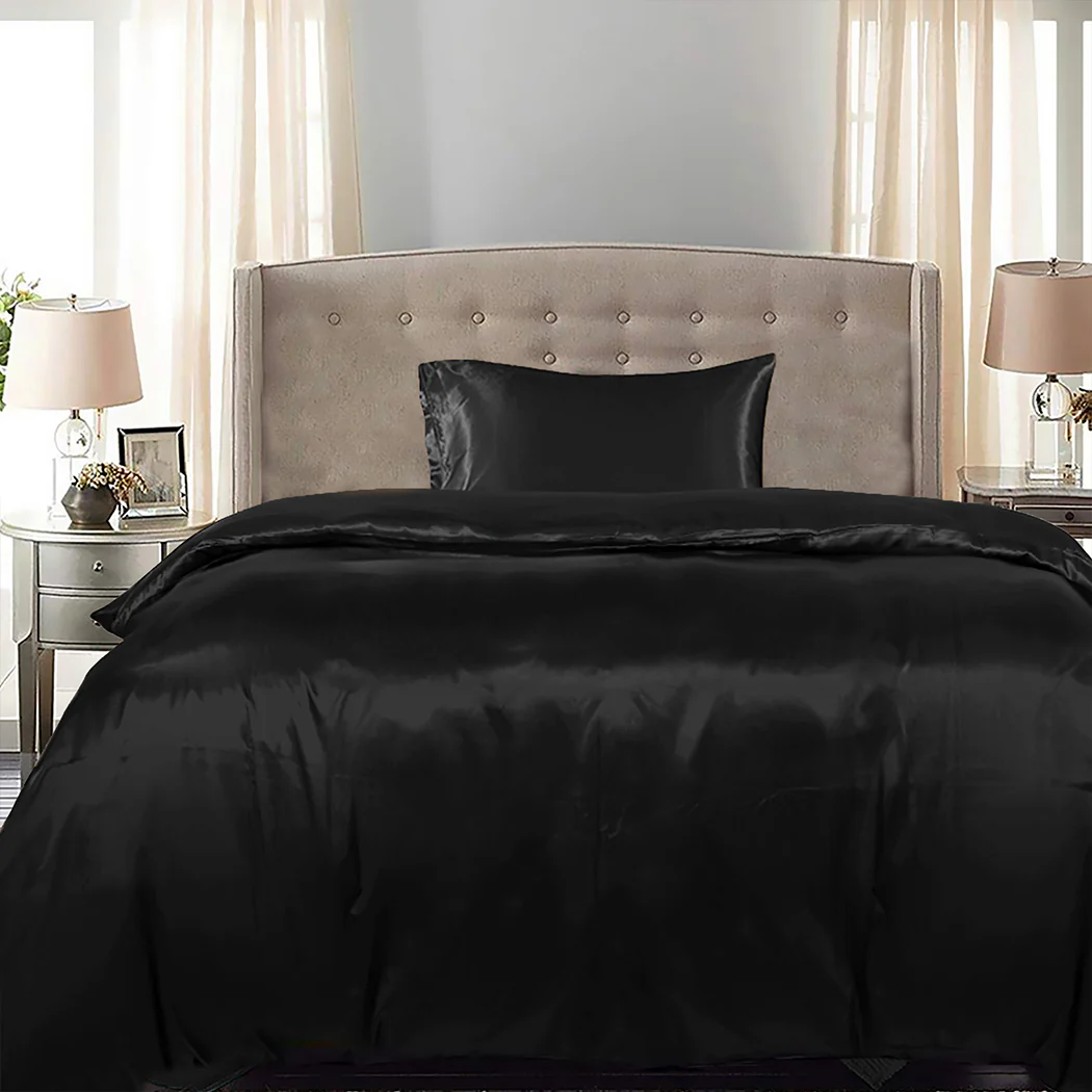 KING SINGLE Quilt Cover Set Bedspread Pillowcases - Summer Black - Nurns