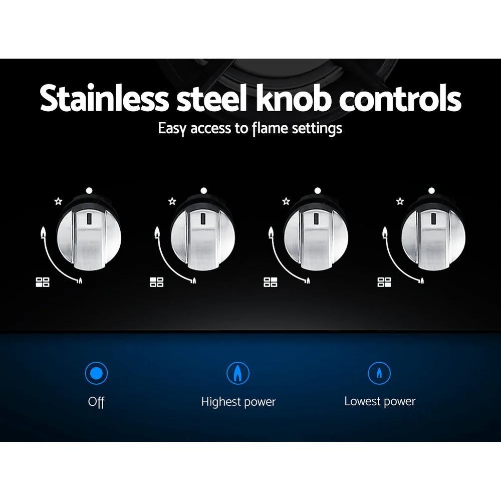 Devanti Gas Cooktop 60cm 4 Burner Black - Nurns