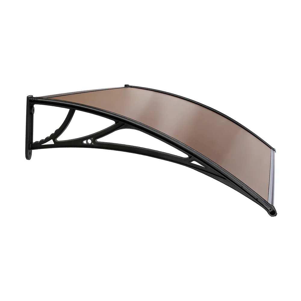 Instahut Window Door Awning Canopy 1mx2m Brown Sheet Black Plastic Frame - Nurns