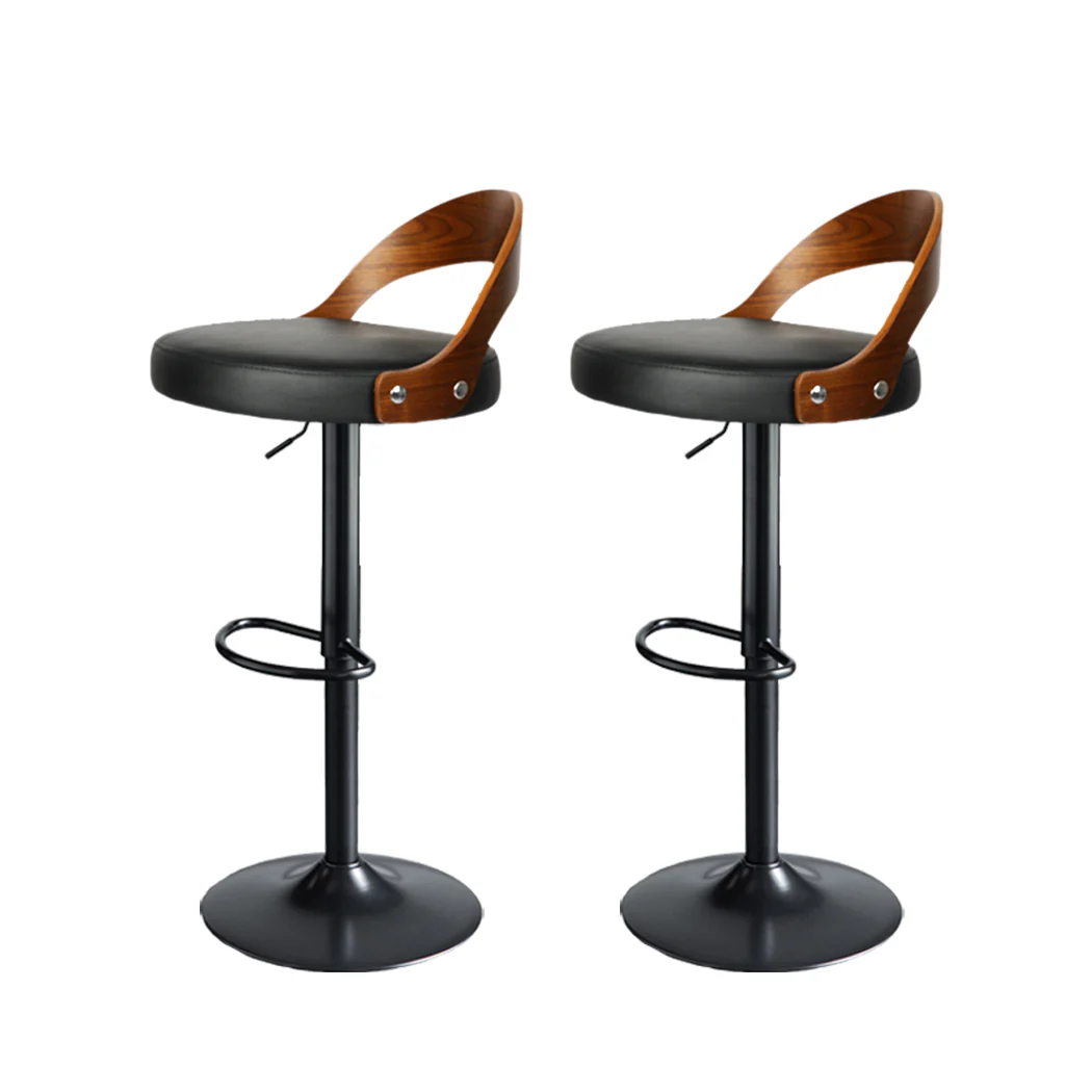 82.5cm Essen Bar Stools Kitchen Gas Lift Wooden Beech Stool Chair Swivel Barstools - Black - Nurns