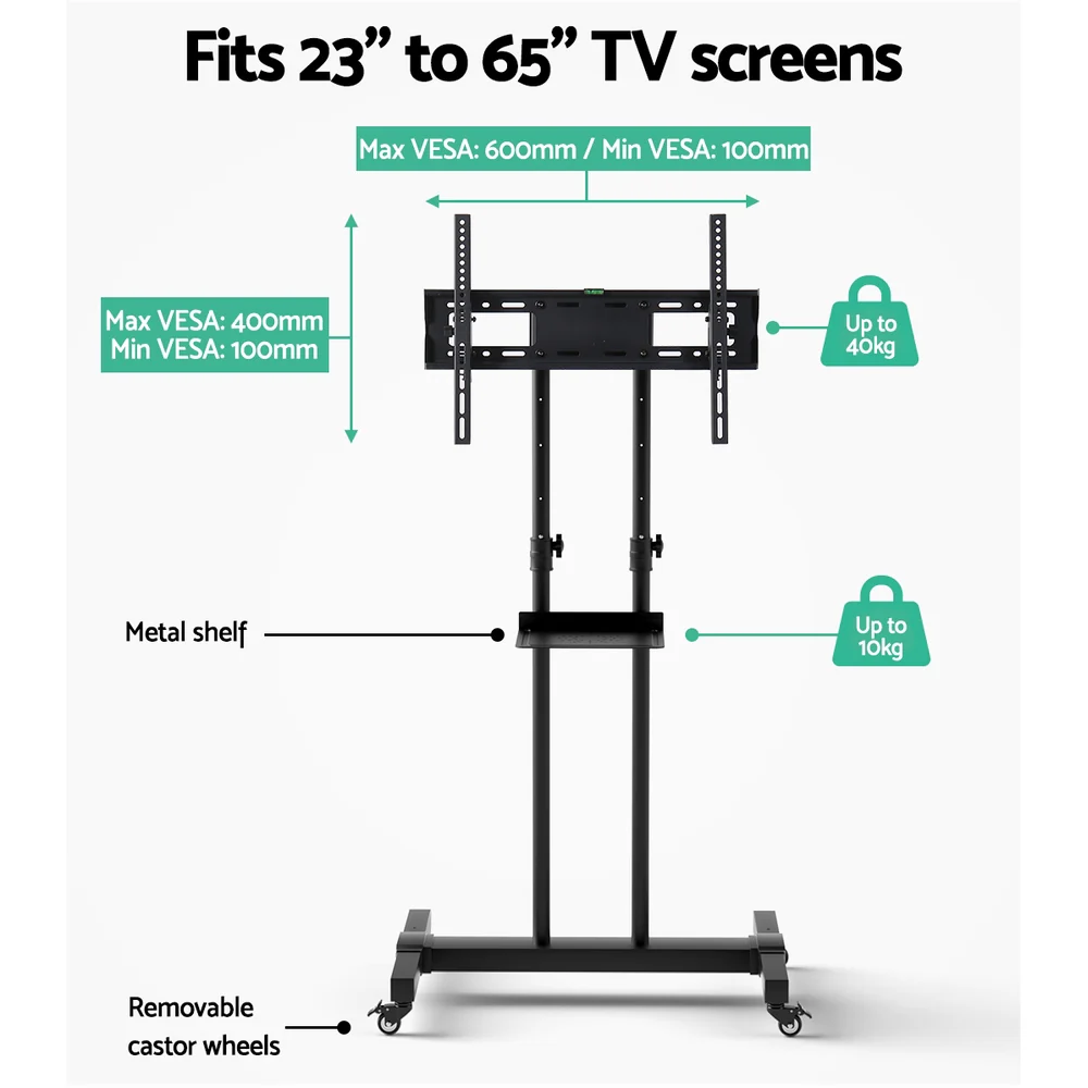 Steel Mobile TV Stand Cart Height-adjust up to 65