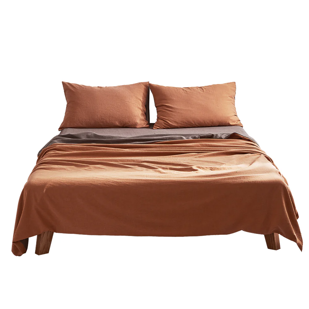Single Cosy Club Cotton Bed Sheets Set Orange Brown Cover - Nurns