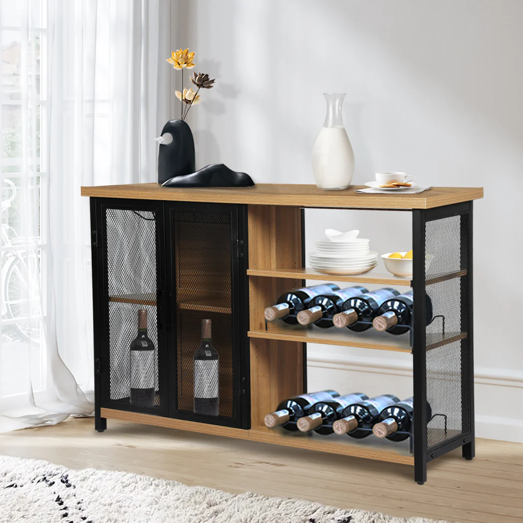 Bar Cabinet Buffet Sideboard - Oak & Black - Nurns
