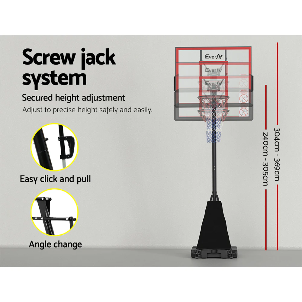 Everfit 3.05M Basketball Hoop Stand System Adjustable Height Portable Red Pro - Nurns