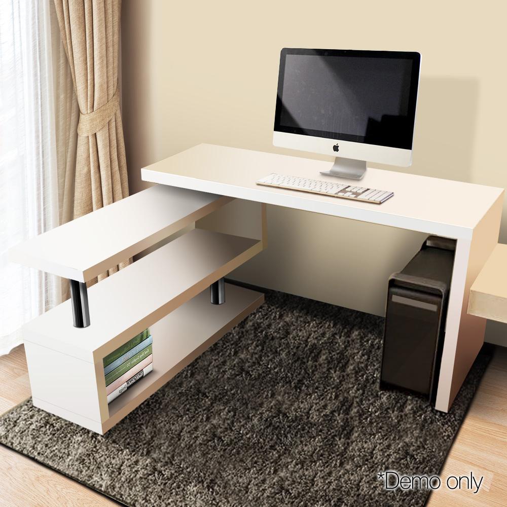 Artiss Computer Desk L-Shape Bookshelf White - Nurns