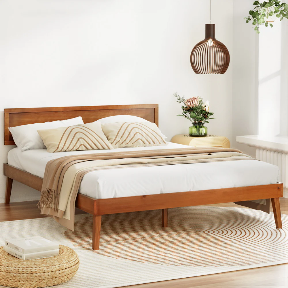 Zoey Bed Frame Wooden Bed Base - Walnut Queen - Nurns