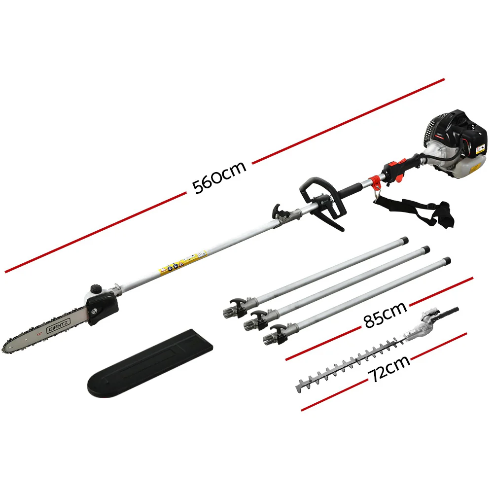 Petrol Pole Chainsaw Hedge Trimmer Pruner Chain Saw Brush Cutter Red - Nurns