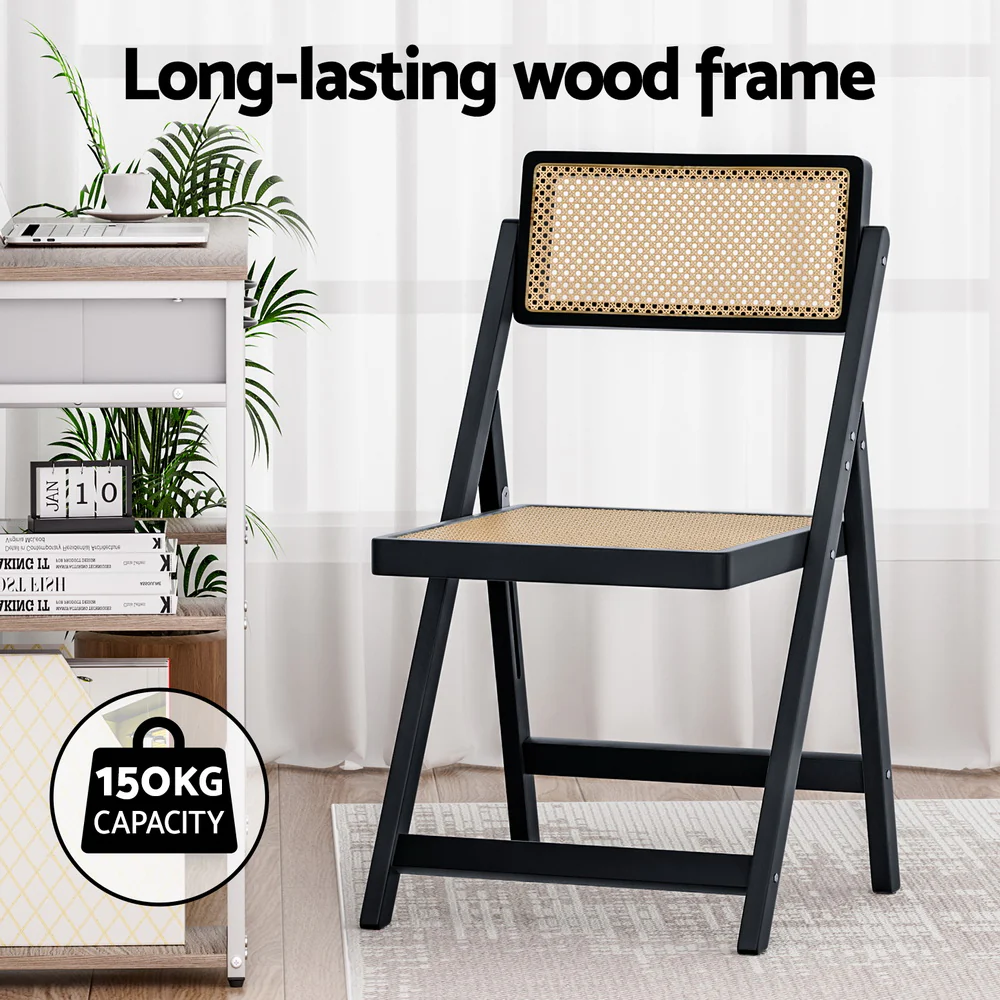 Nancy Dining Chair Wooden Rattan Foldable - Black - Nurns