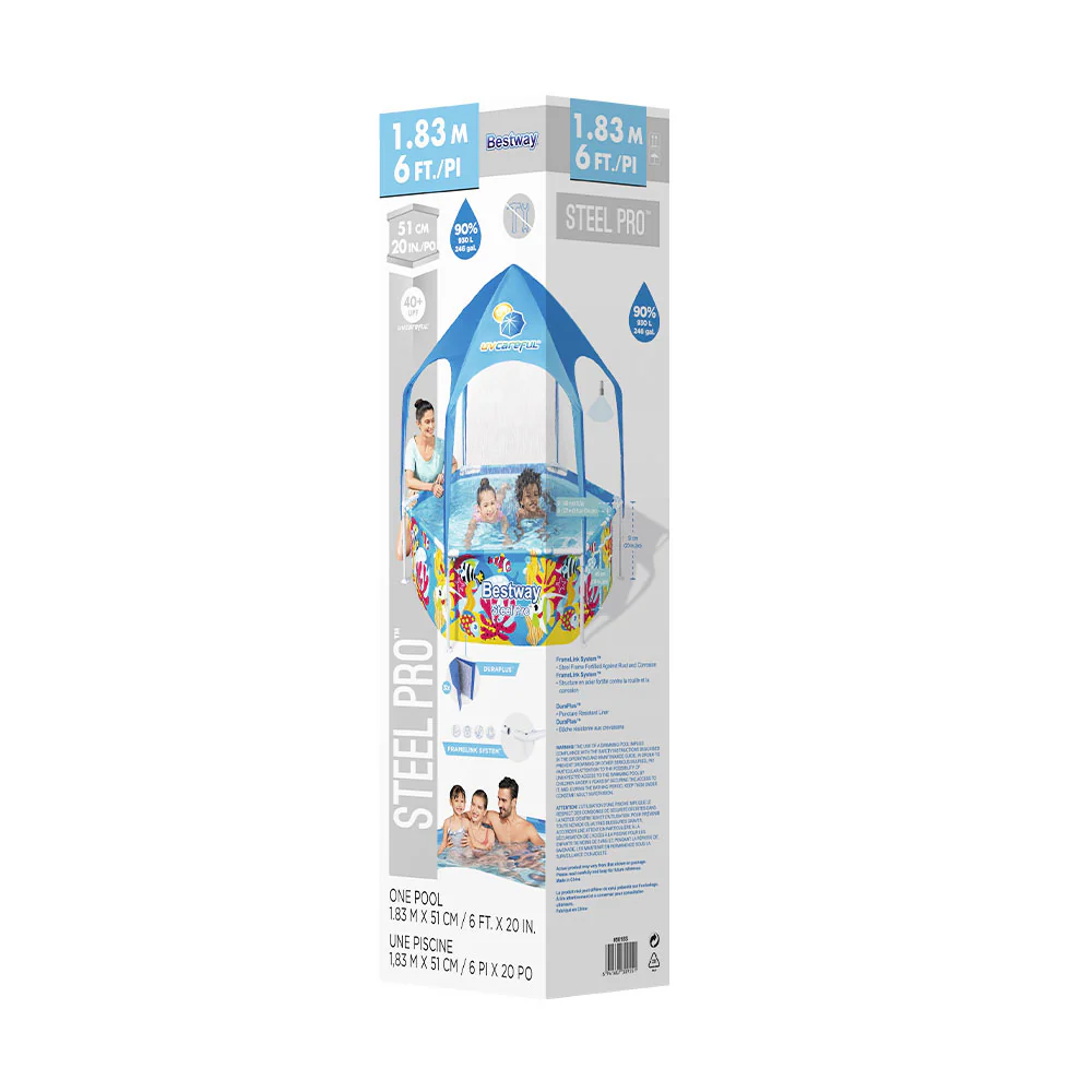 Bestway Kids Pool 183x51cm Steel Frame Swimming Play Pools Canopy 930L - Nurns