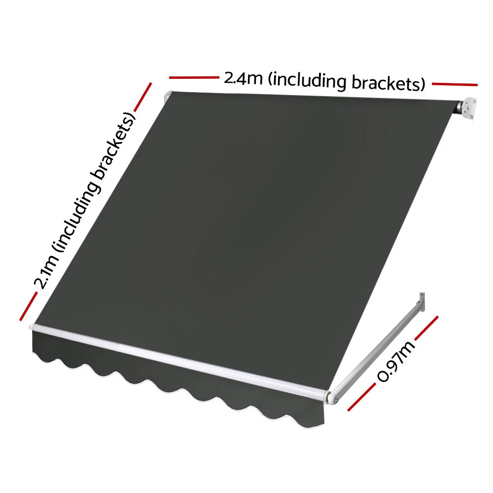 Instahut Window Fixed Pivot Arm Awning Outdoor Blinds Retractable Patio 2.4x2.1M - Nurns