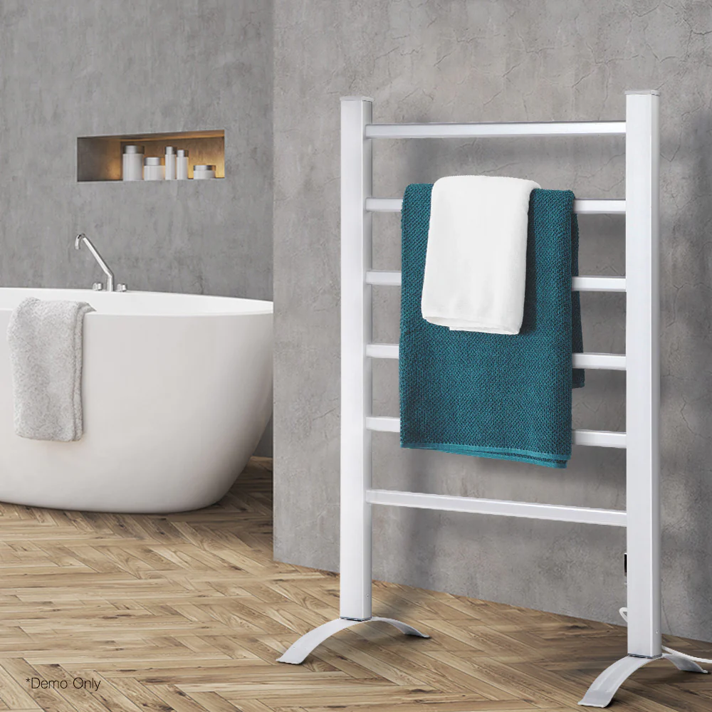 Electric Heated Towel Rail Rack 6 Bars Freestanding Clothes Dry Warmer - Nurns
