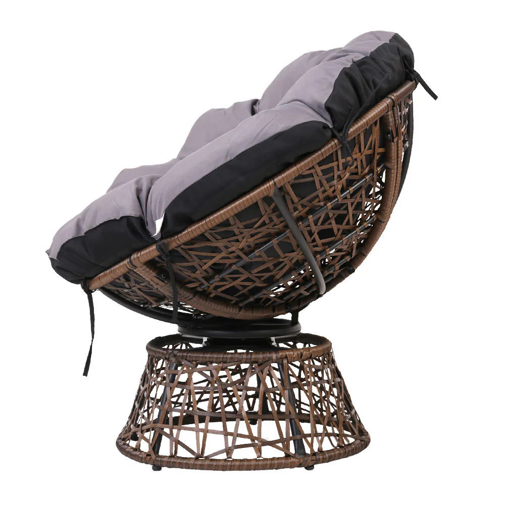 Outdoor Lounge Setting Furniture Wicker Papasan Chairs Table Patio - Brown - Nurns