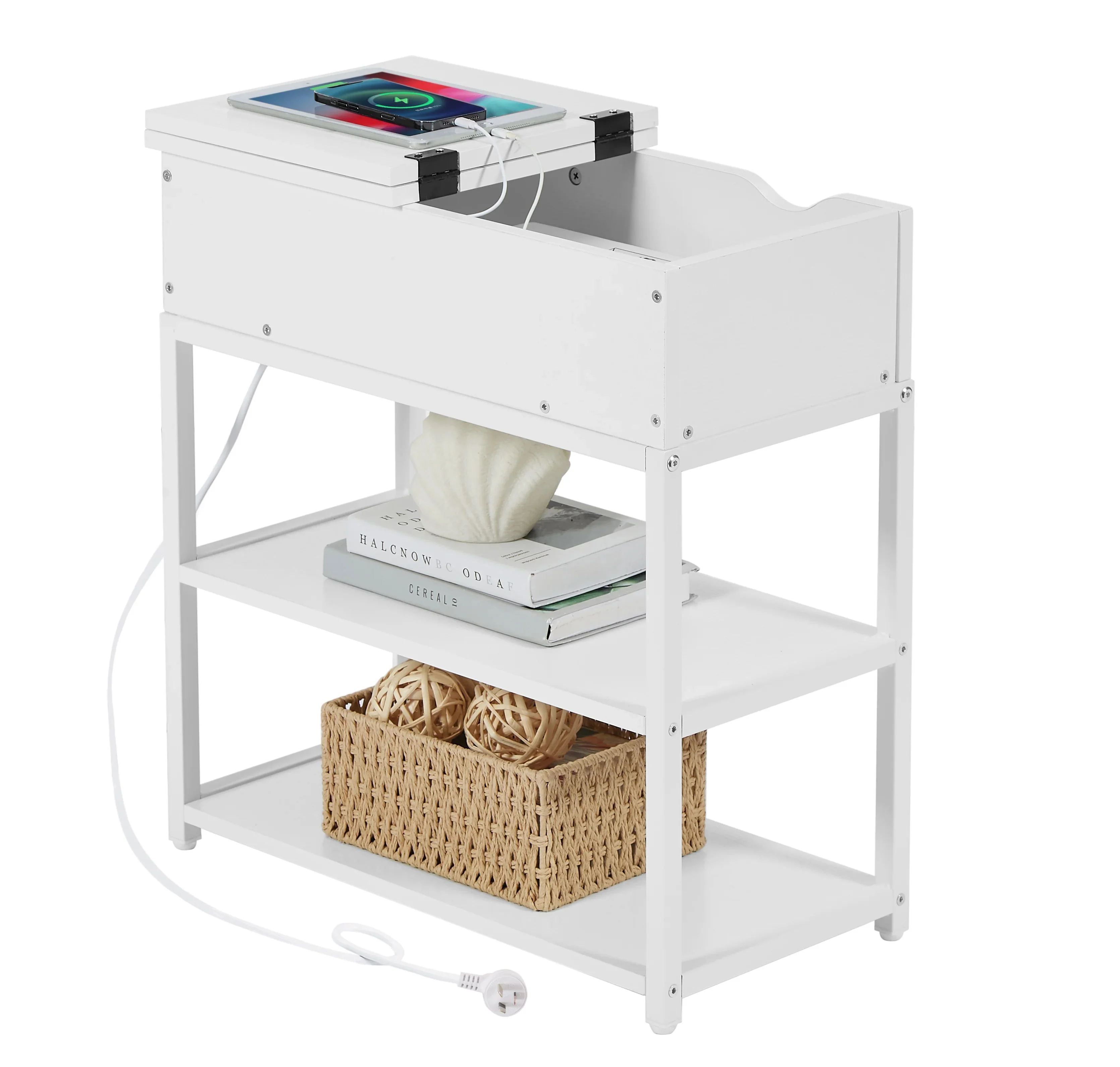Robson Bedside Tables Multi-Tier with Powerboard - White - Nurns