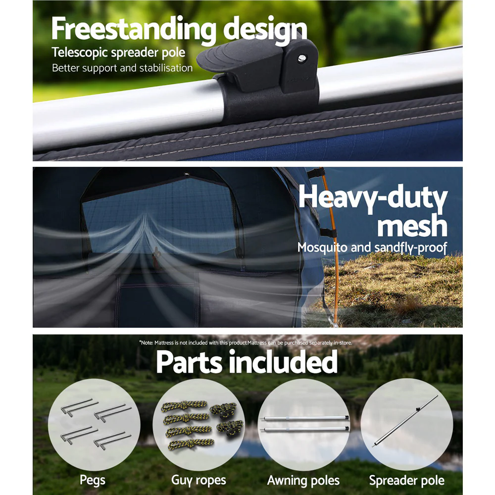 Double Swag Camping Swags Canvas Free Standing Dome Tent Dark Blue - Nurns