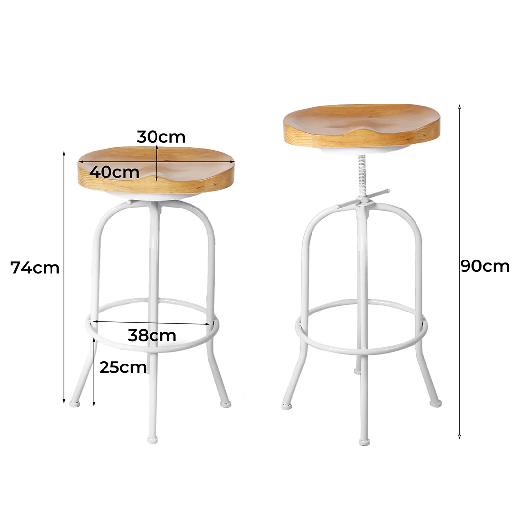90cm Avignon Industrial Bar Stools Kitchen Stool Wooden Barstools Swivel Chair - White - Nurns