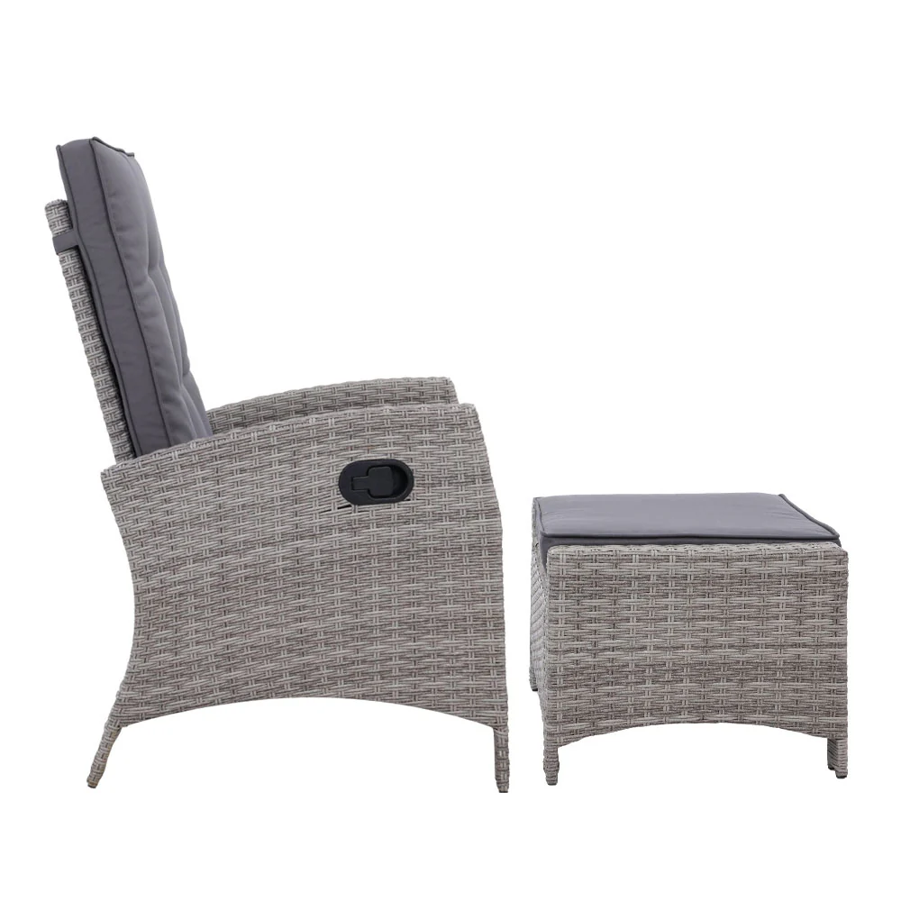 Dursley Set of 2 Recliner Chair Outdoor Furniture Setting Patio Wicker Sofa Chair and Ottoman - Grey - Nurns