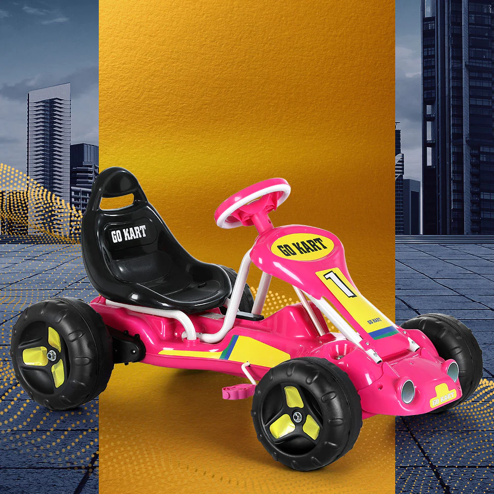 Kids Pedal Go Kart Ride On Toys Racing Car Plastic Tyre - Pink - Nurns