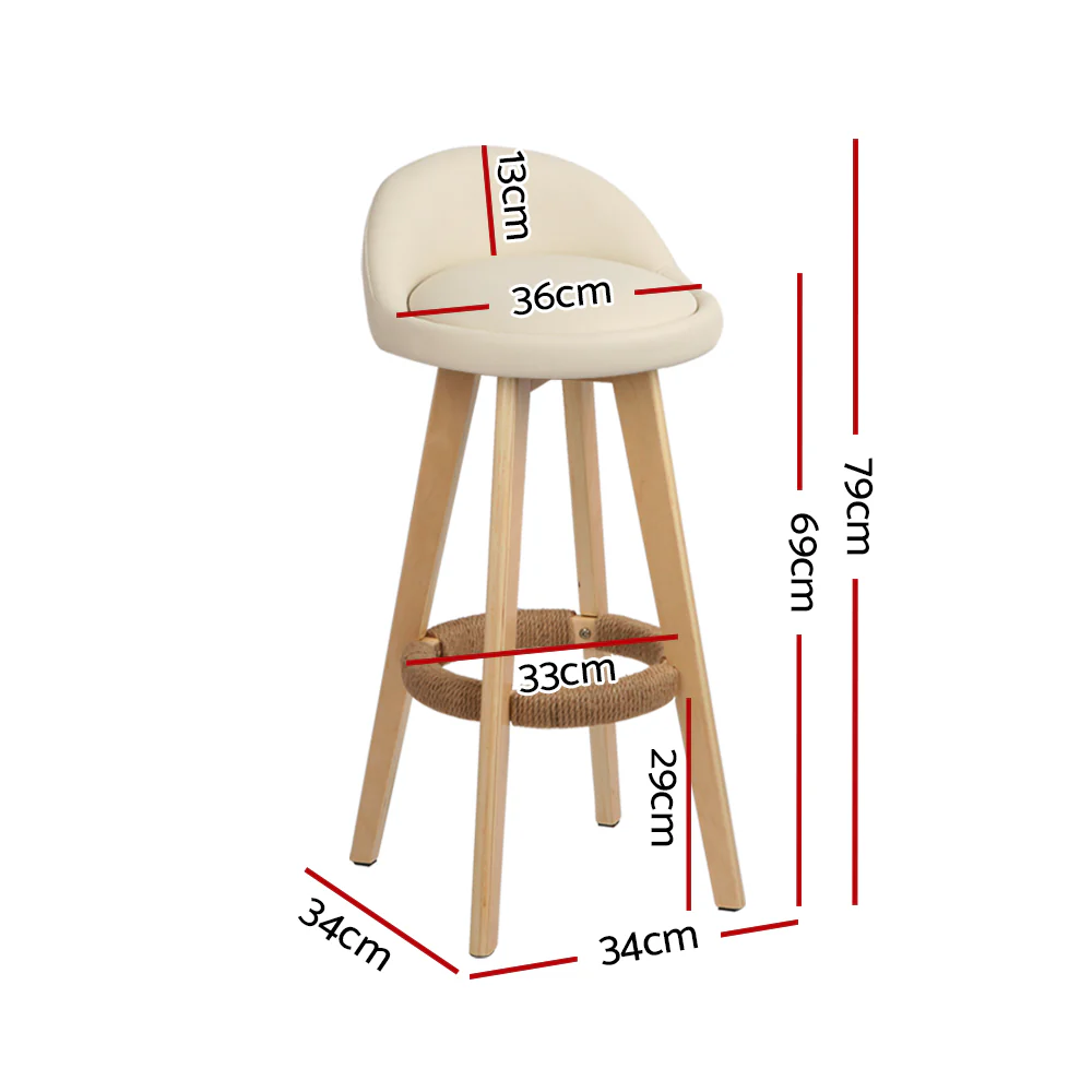 Set of 2 Bern PU Leather Backrest Bar Stools - Beige - Nurns