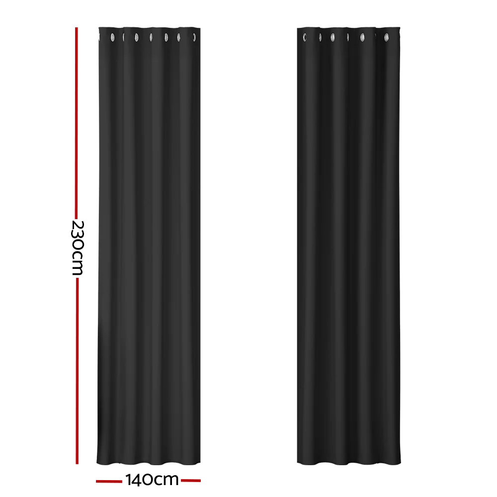 Set of 2 Blockout Curtains Blackout Window Curtain Eyelet 140x230cm Black - Nurns