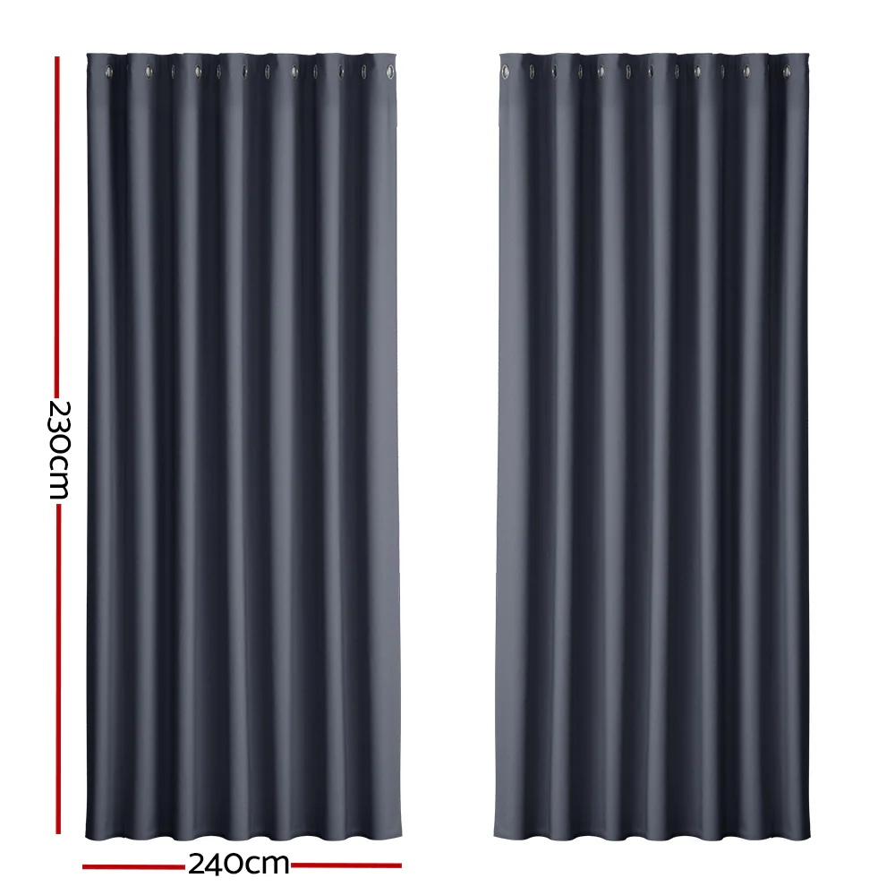 Set of 2 Blockout Curtains Blackout Window Curtain Eyelet 240x230cm Charcoal - Nurns