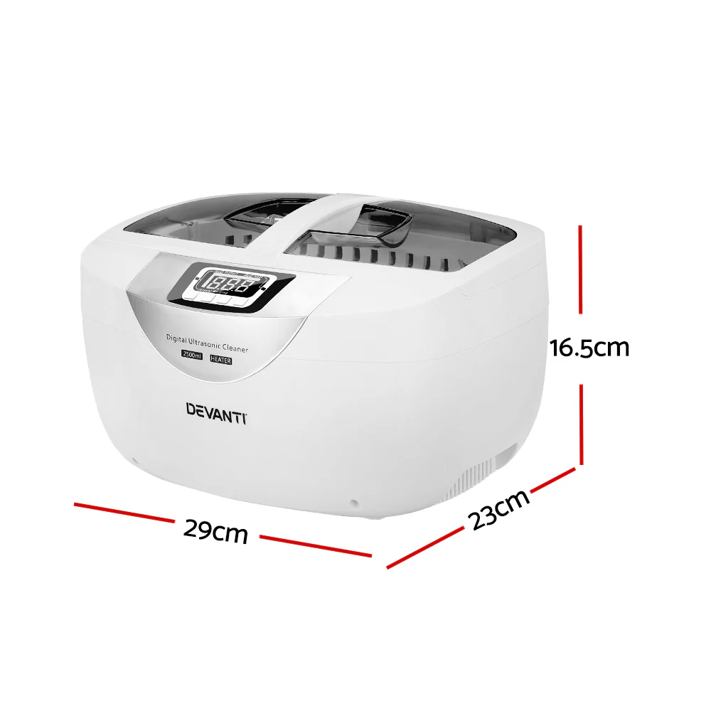 Devanti 2500ml Ultrasonic Cleaner Heater Jewellery Glasses Cleaning Machine 70W - Nurns
