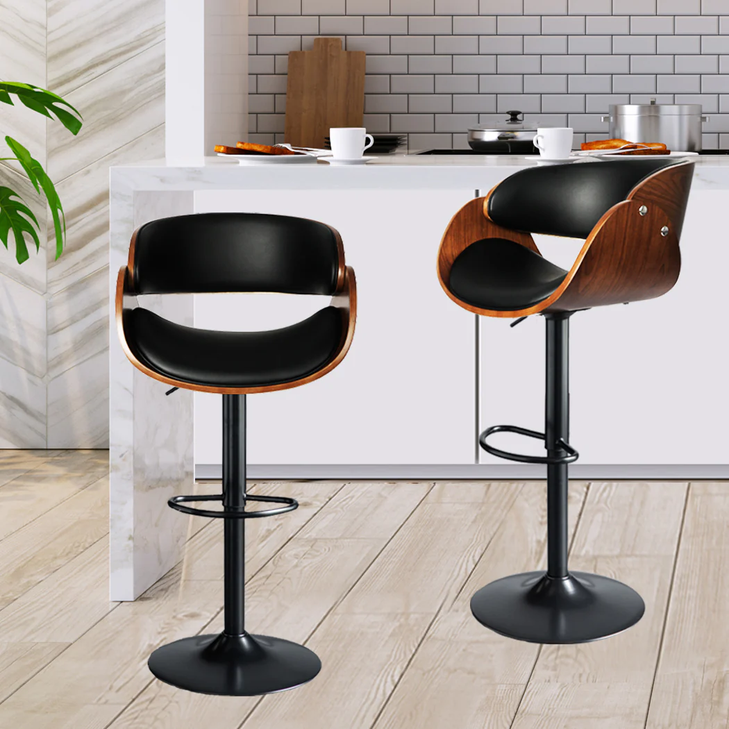 81.5cm Toulouse Bar Stools Kitchen Gas Lift Wooden Beech Stool Chair Swivel Barstools - Black - Nurns