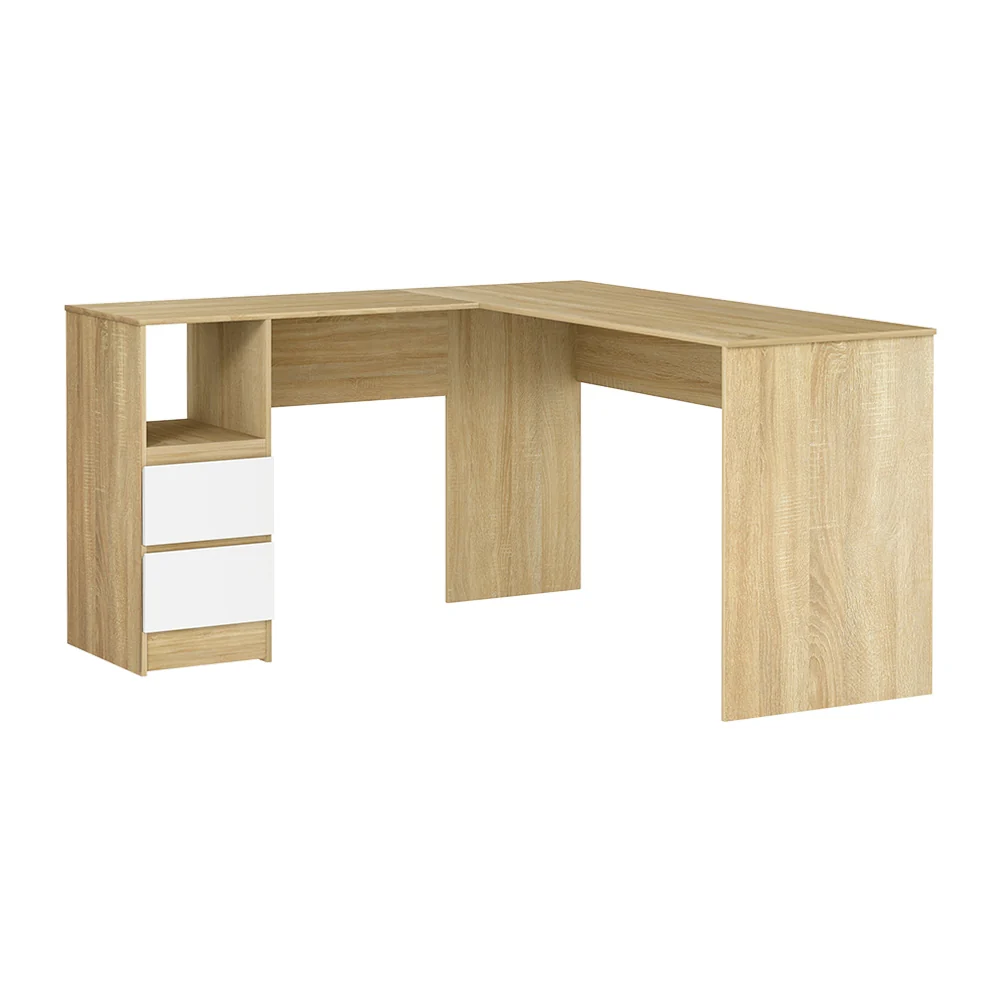 Artiss Computer Desk Drawer Cabinet L-Shape Oak 136cm - Nurns