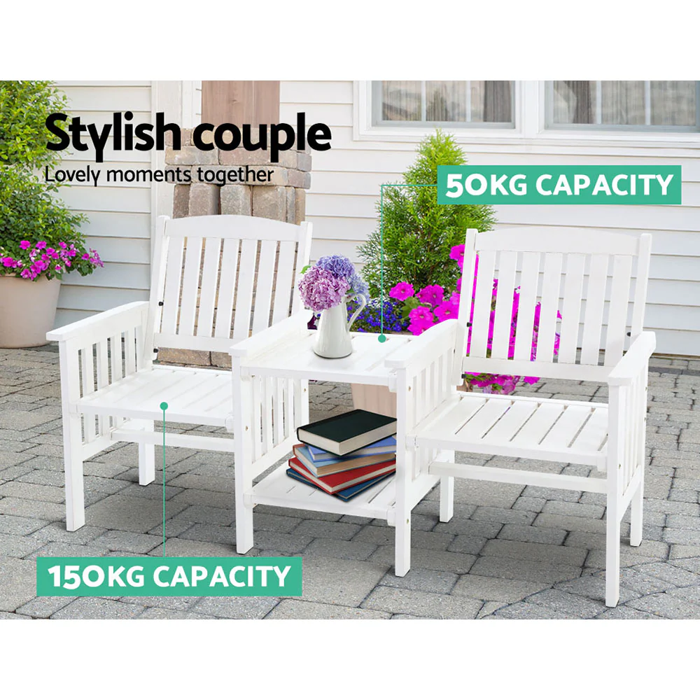 Archie Garden Bench Chair Table Loveseat Wooden Patio Park White - White - Nurns