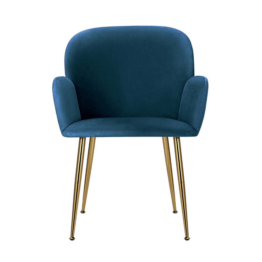 Bentley Set of 2 Dining Chairs Velvet Armchair - Blue - Nurns