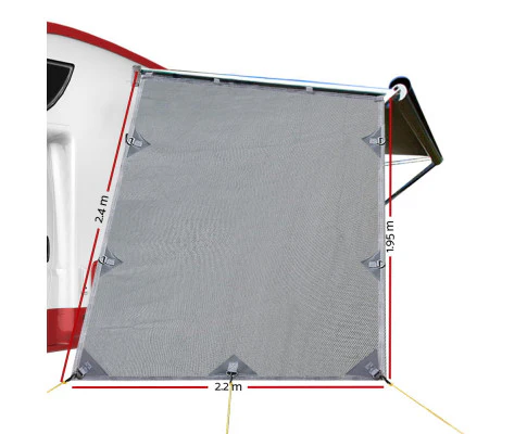 Caravan Privacy Screen Roll Out Awning 1.95 x 2.2M Sun Shade End Wall Side Grey - Nurns