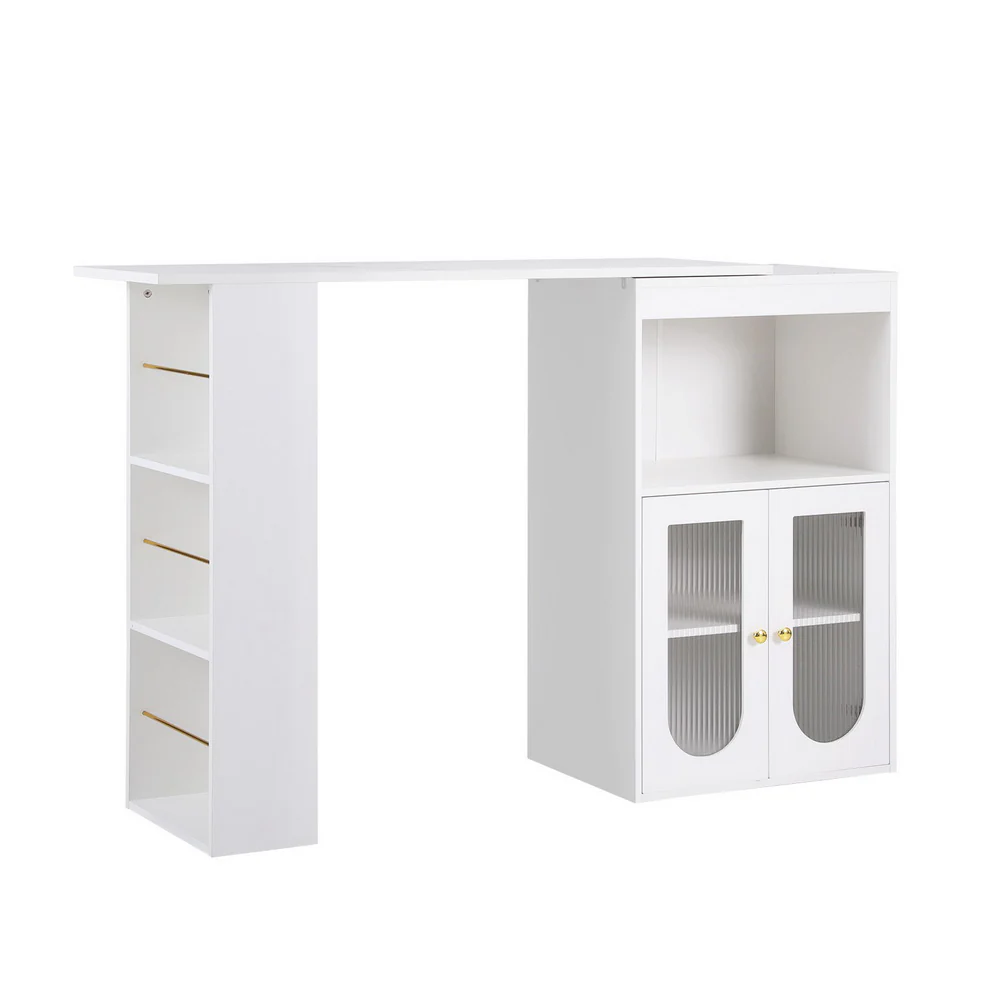 Bar Table Storage Cabinet Dining Wine Rack Desk Extendable - White - Nurns