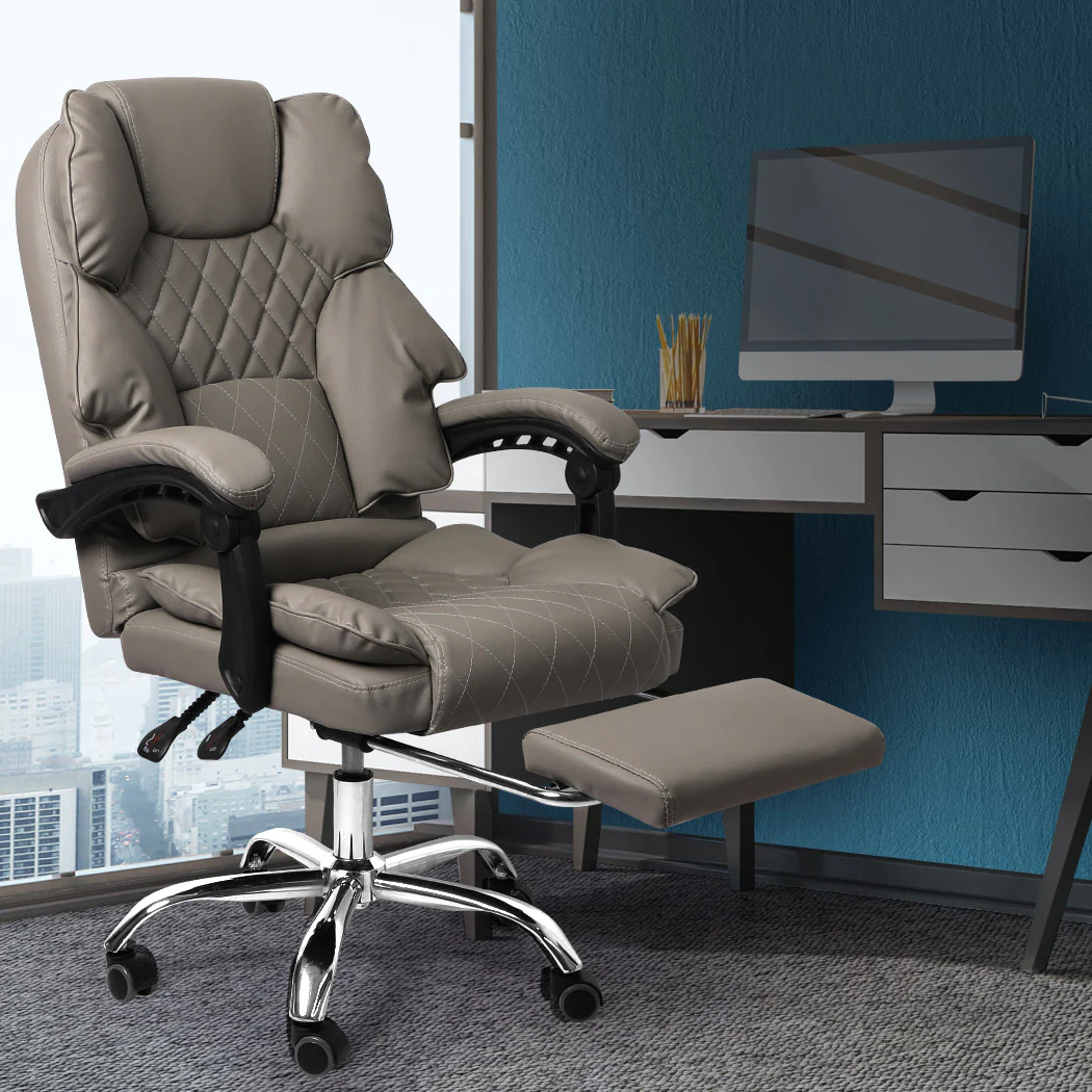 Levede Gaming Chair Office Computer Grey Footrest - Nurns