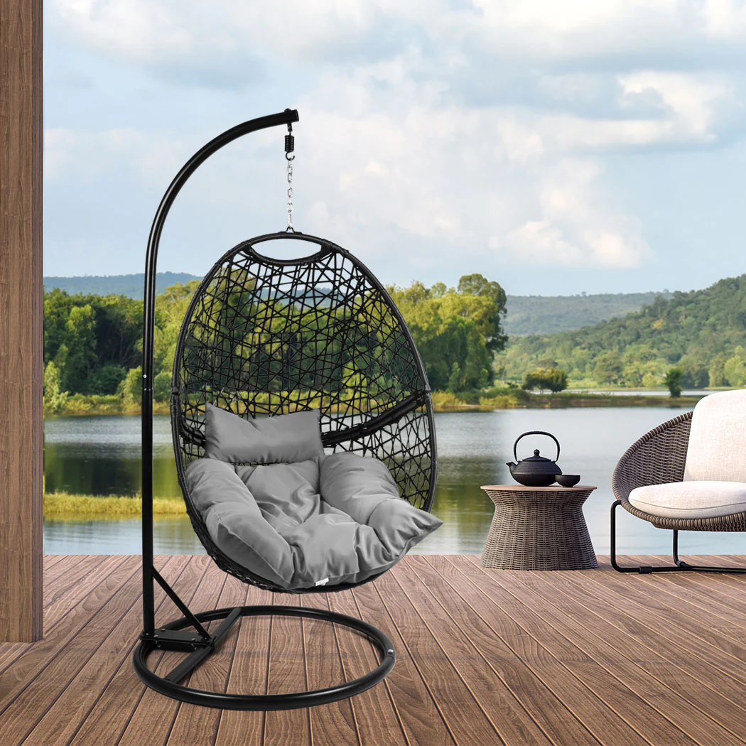 Leith Hanging Swing Egg Chair Pod Patio Cushion Seat - Black - Nurns
