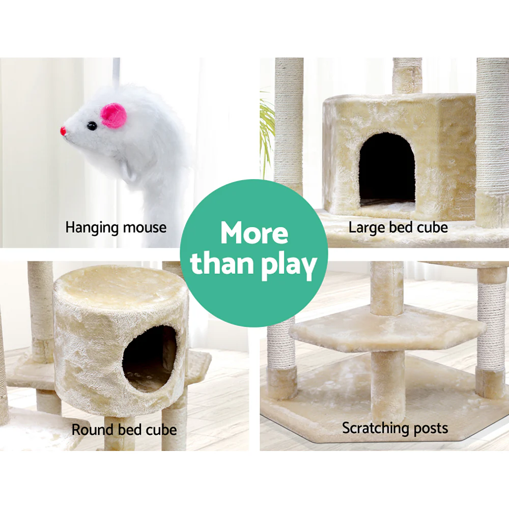 Cat Tree 203cm Trees Scratching Post Scratcher Tower Condo House Furniture Wood - Beige - Nurns