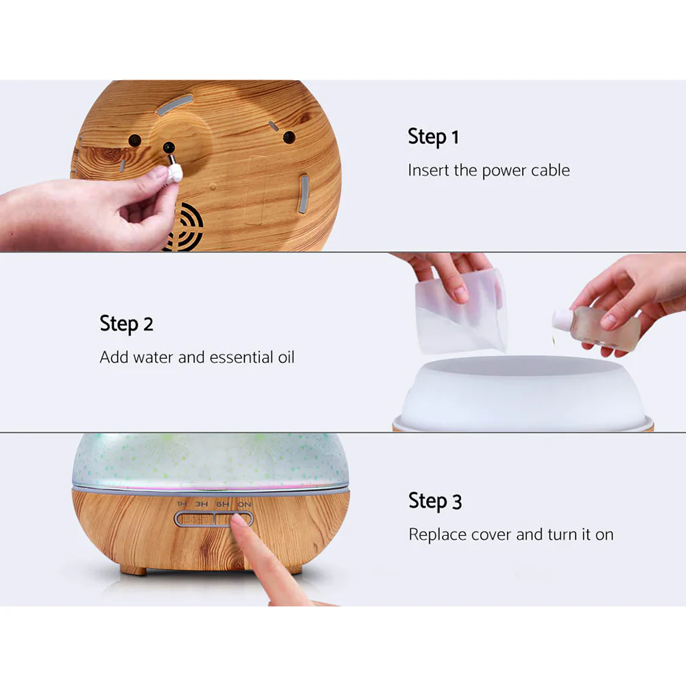 Aroma Diffuser Aromatherapy 3D Glass 400ml - Nurns