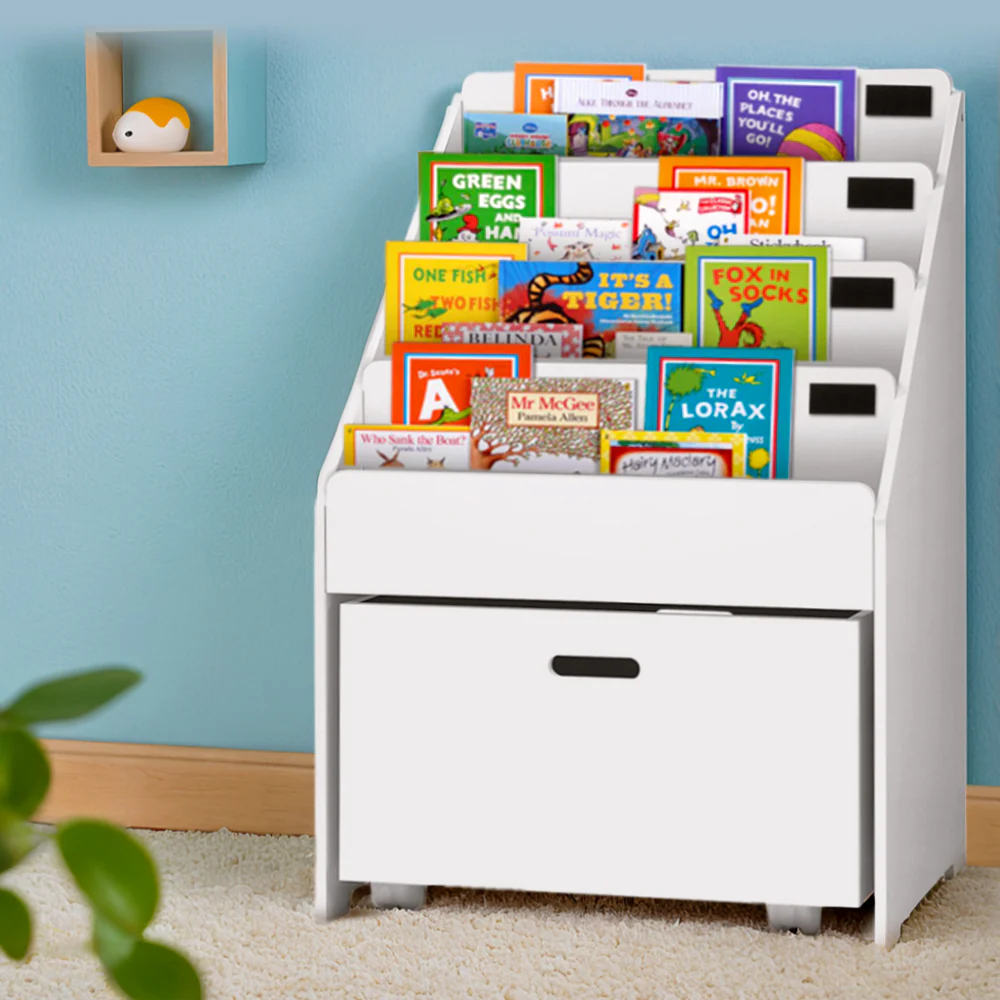 Kids Bookshelf Storage Organiser Bookcase Drawers Children Display Shelf - Nurns