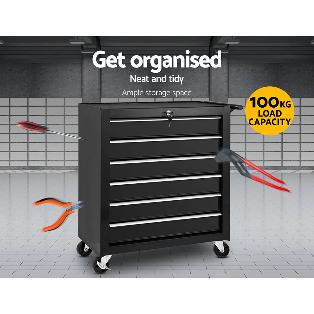 Tool Box Trolley Chest Cabinet 6 Drawers Cart Garage Toolbox Set Black - Nurns