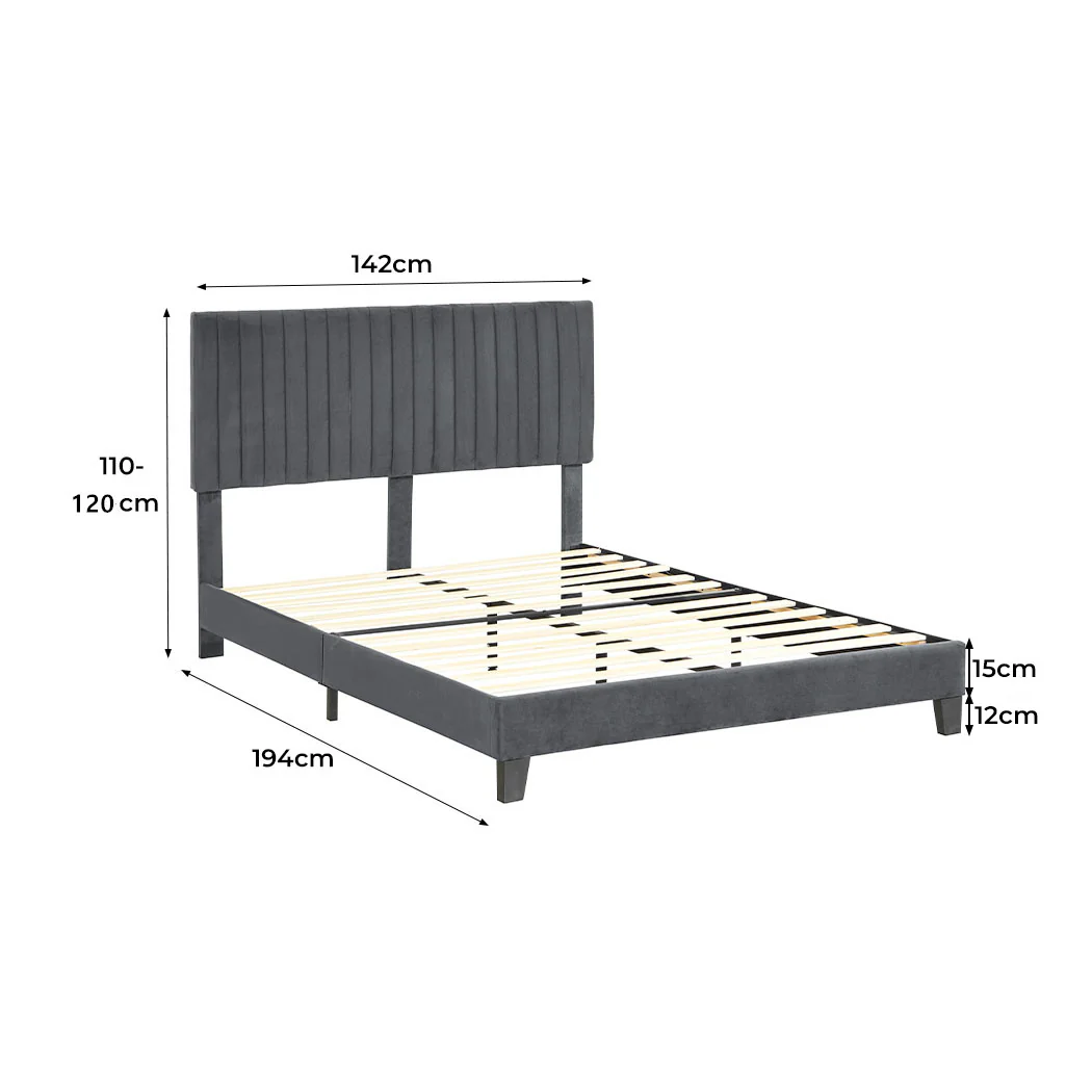 Cheyenne Bed Frame Base Platform Wooden Velvet with Headboard Grey - Double - Nurns