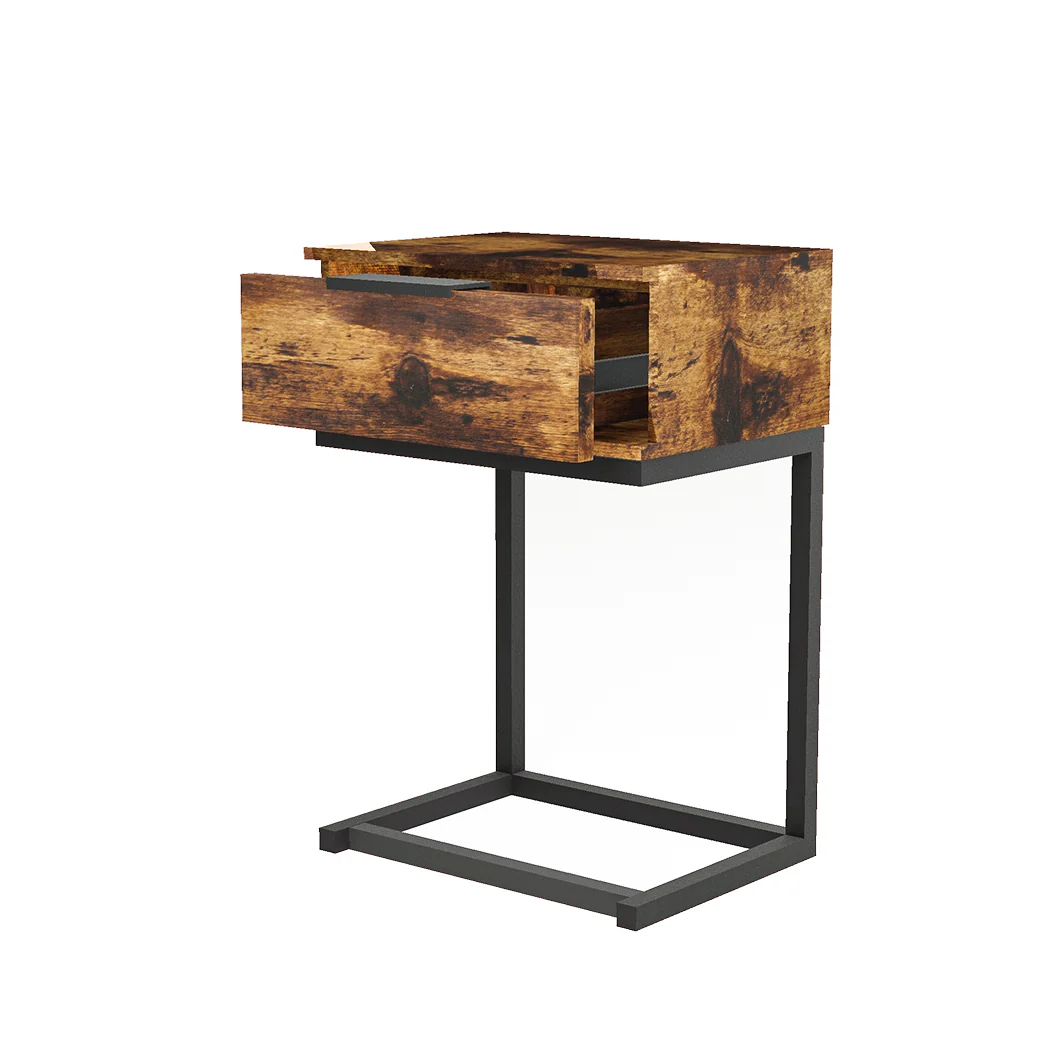 Louise Wooden Iron Frame Bedside Tables Side Table Wood Nightstand Storage Cabinet Unit - Oak - Nurns