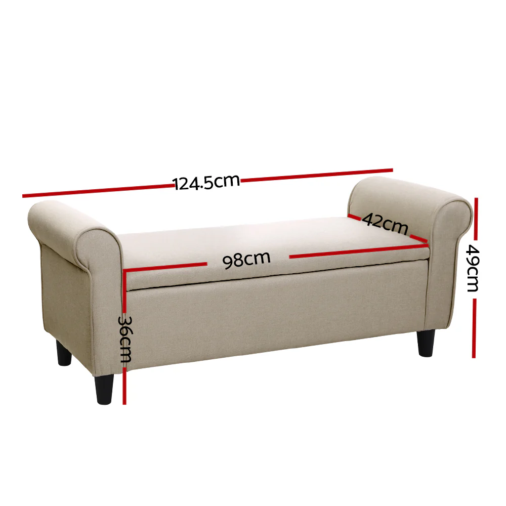 Storage Ottoman Blanket Box Linen Fabric Arm Foot Stool Couch Chest Large - Nurns