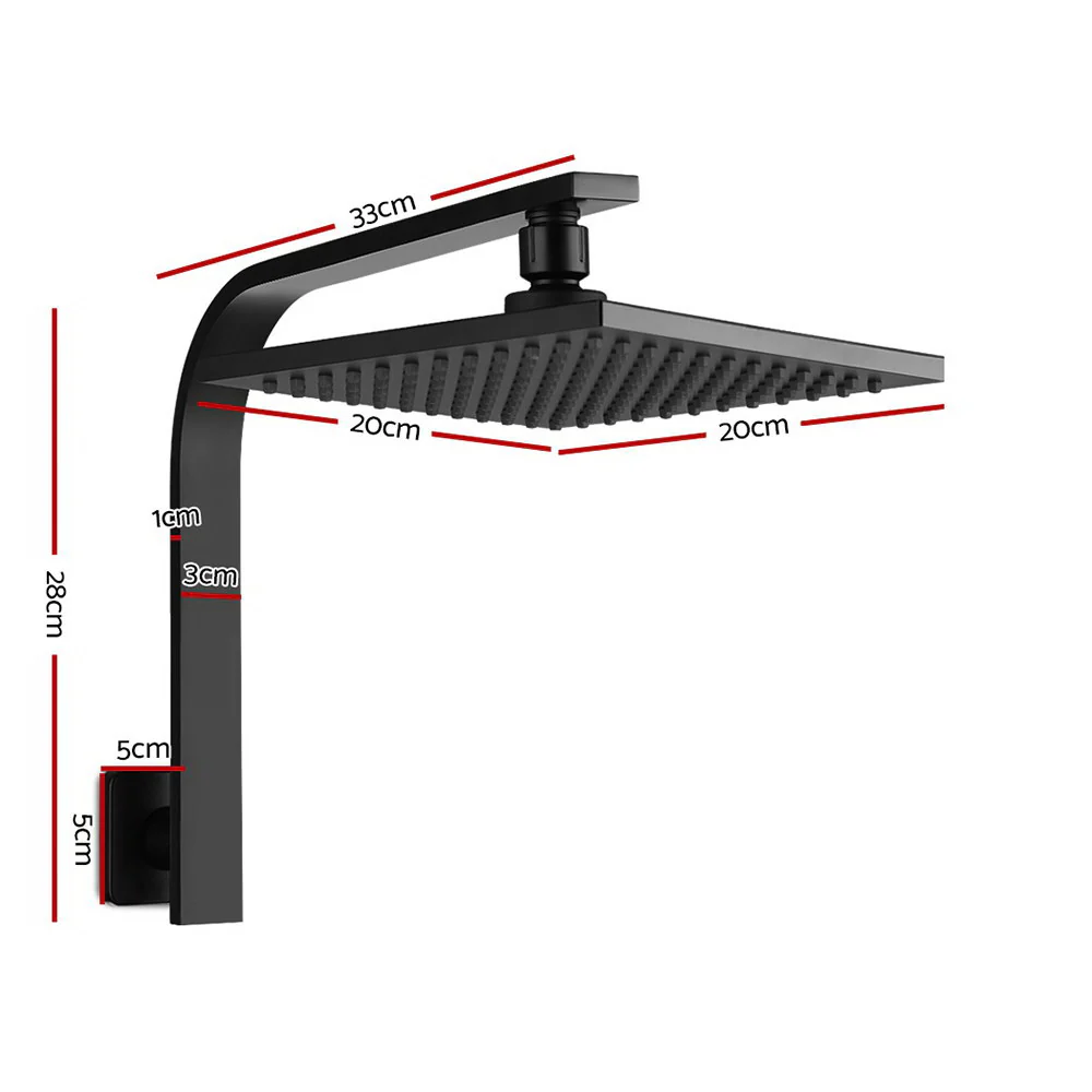 8'' Rain Shower Head Wall Arm Square High Pressure Black - Nurns
