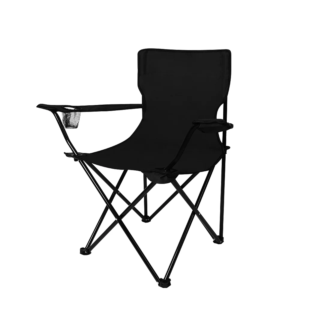 Folding Camping Chairs Arm Foldable Portable Outdoor Beach Fishing Picnic Chair Black - Nurns