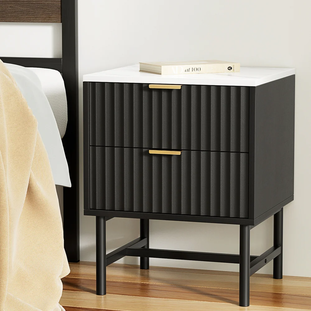 Montreal Bedside Tables Bedside Table with 2 Drawers - Black - Nurns