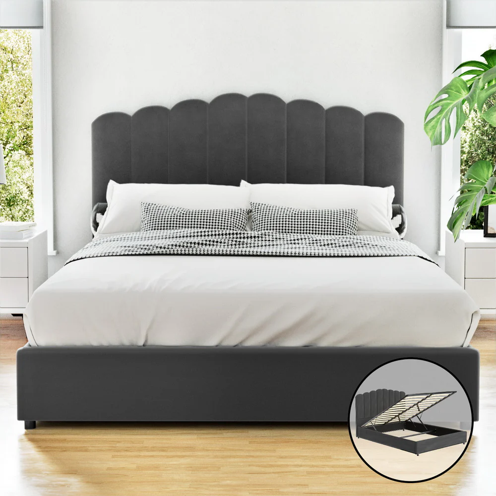 Fiona Bed Frame Velvet - Grey Queen - Nurns