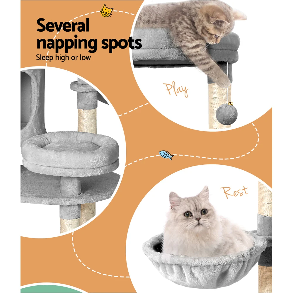 Cat Tree Tower Scratching Post Scratcher Wood Condo House Toys Bed 123cm - Grey - Nurns