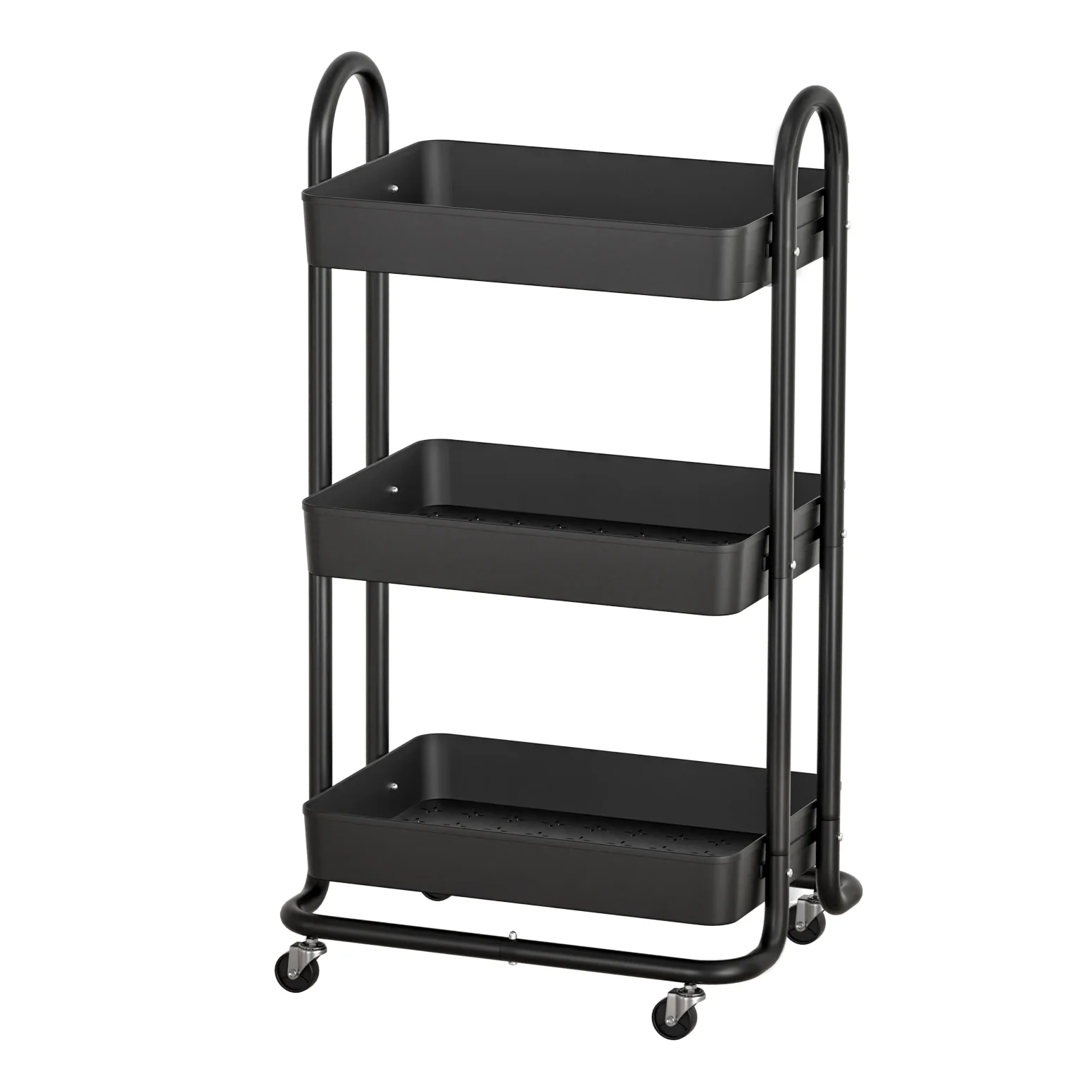 Storage Trolley Kitchen Cart 3 Tiers Rack Shelf Organiser Wheels Black - Nurns